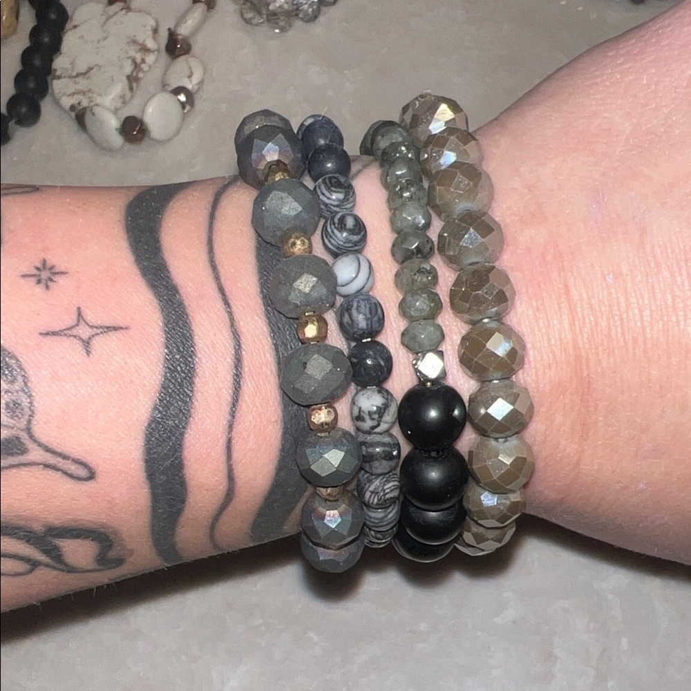 Grey & Black Beaded Bracelet Set